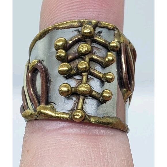 Mixed Metal Ring Brutalist MCM Chunky Cuff Adjustable 3D Biker Large Size Artist - Picture 1 of 14